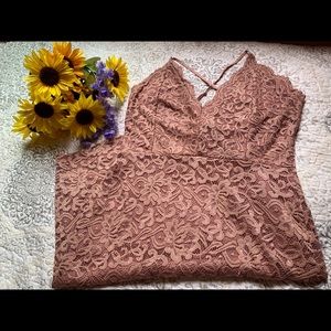 Guess Mauve Lace Spaghetti Strap Dress